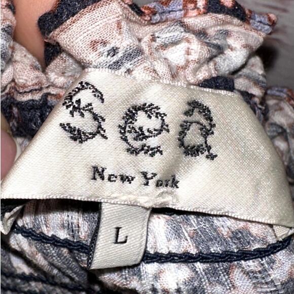 SEA New York Jasper Multicolor Print Smocked Mini Dress Marine Size Large - Picture 11 of 12